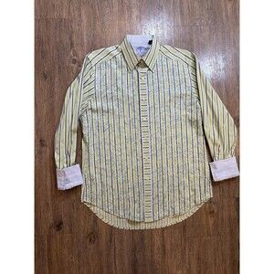 Robert Graham Shirt Mens Medium Embroidered Floral Flip Cuff Long Sleeve Green